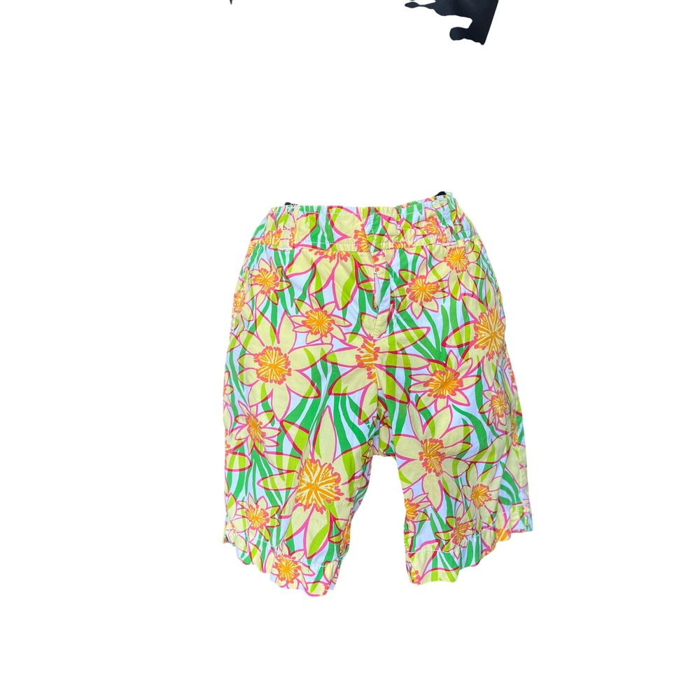 Lilly Pulitzer Women Yellow Pink Green Floral Bermuda Shorts Sz 6 Preppy Summer